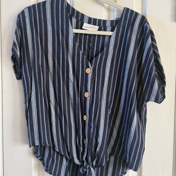 Universal Thread Navy Striped Button-Down Top - Picture 1 of 4